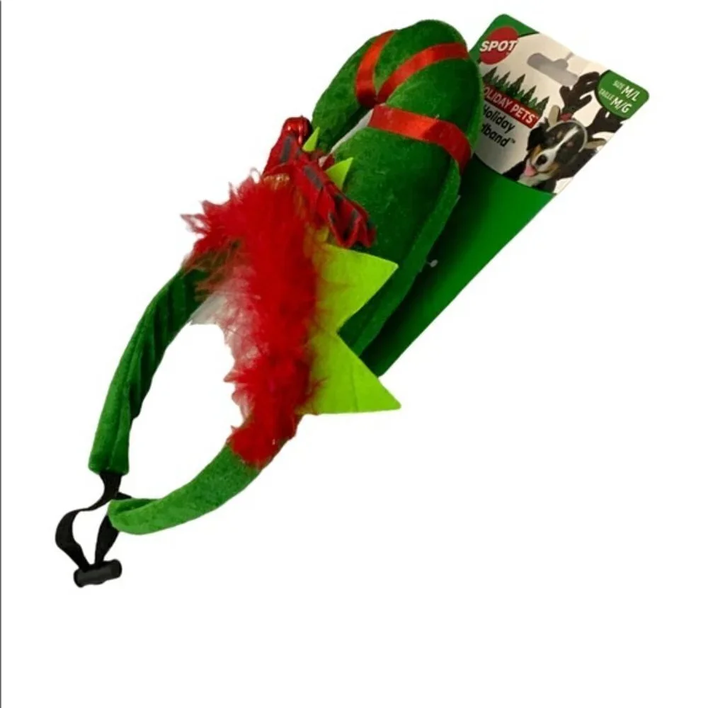 SPOT Dog Christmas Elf Headband Holiday Hat Adjustable Medium / Large